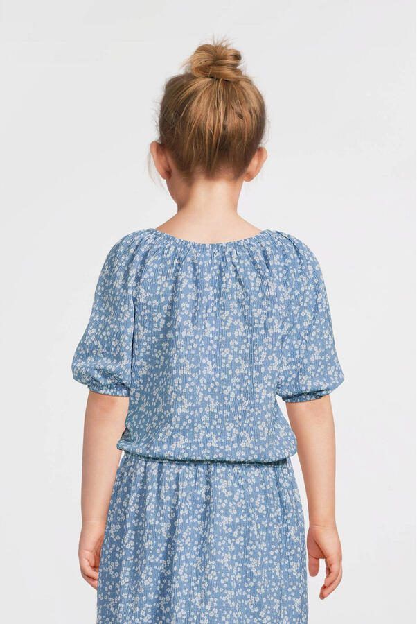 VERO MODA GIRL top met all over print en textuur blauw wit Meisjes Polyester Boothals 134 140 - Foto 4