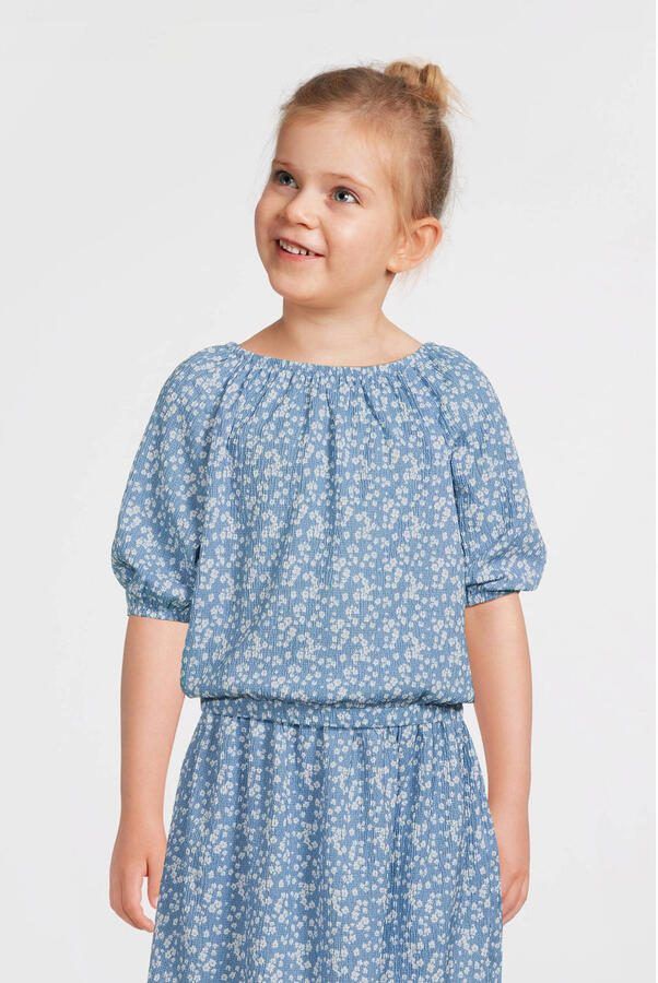 VERO MODA GIRL top met all over print en textuur blauw wit Meisjes Polyester Boothals 134 140 - Foto 5