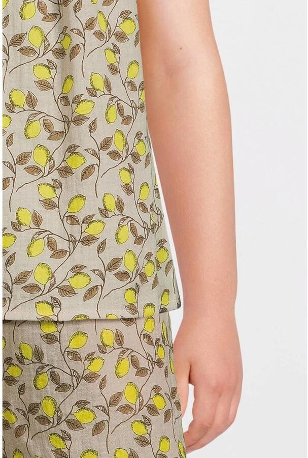 VERO MODA GIRL top VMNATALI met all over print en ruches geel wit bruin Blouse Meisjes Sweat Ronde hals 116 - Foto 2