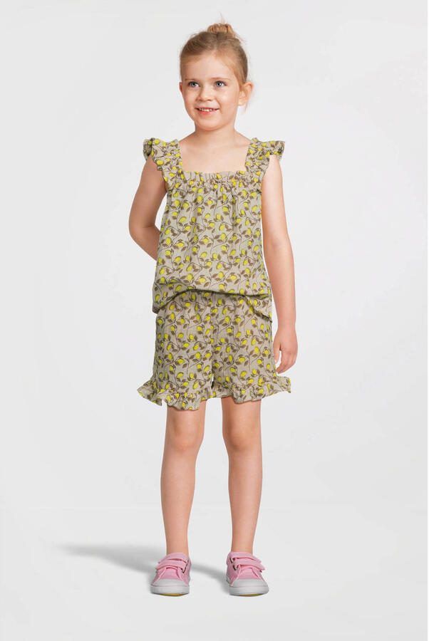 VERO MODA GIRL top VMNATALI met all over print en ruches geel wit bruin Blouse Meisjes Sweat Ronde hals 116 - Foto 3