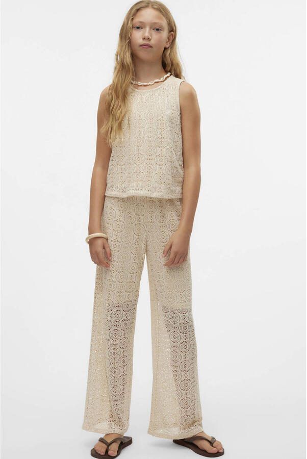 VERO MODA GIRL wide leg casual broek ecru gebreid