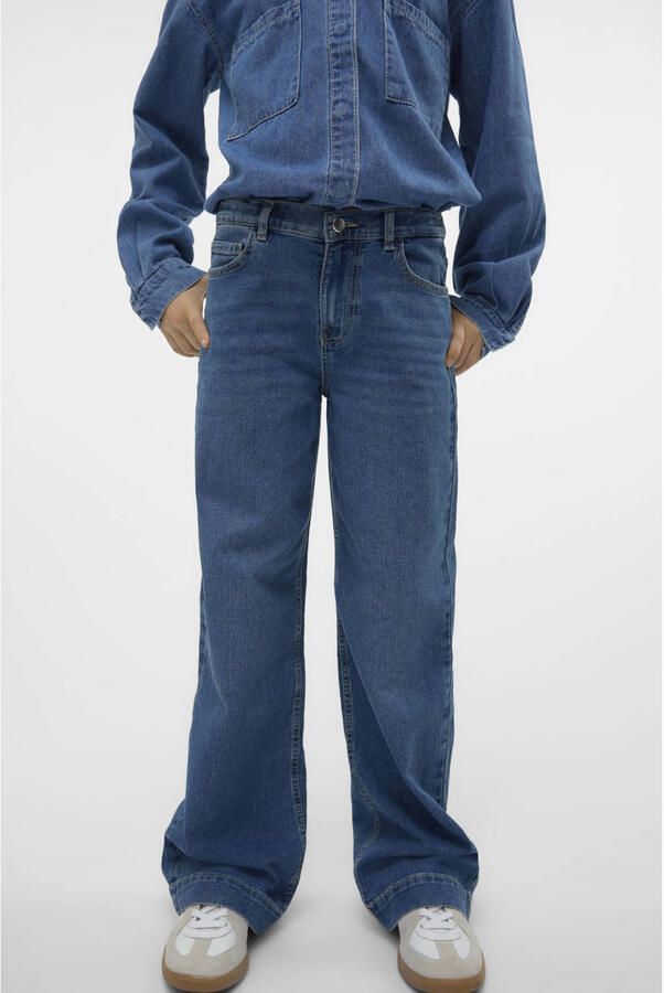 VERO MODA GIRL wide leg jeans VMDAISY medium blue denim Blauw Meisjes Stretchdenim 122