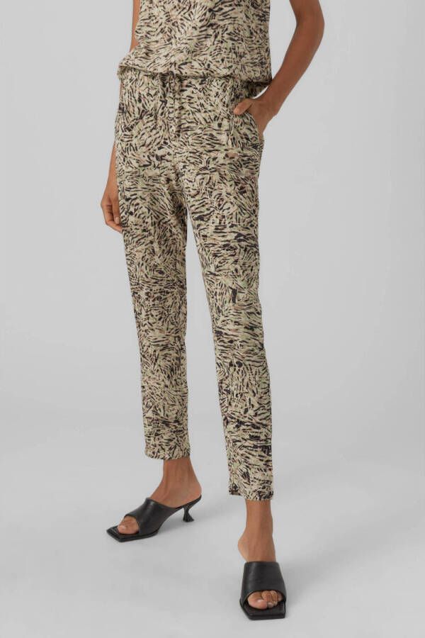 VERO MODA high waist loose fit broek VMEASY met all over print beige bruin groen