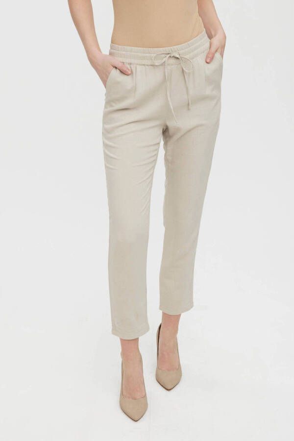 VERO MODA high waist regular fit broek VMJESMILO met linnen zand