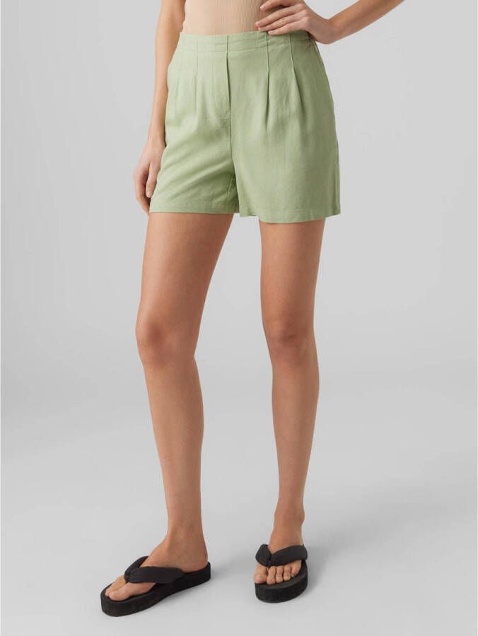 VERO MODA high waist regular fit short VMJESMILO met linnen lichtgroen