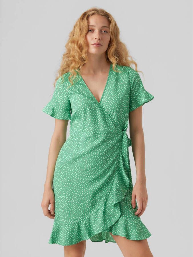 VERO MODA jurk VMHENNA met panterprint en ruches groen wit