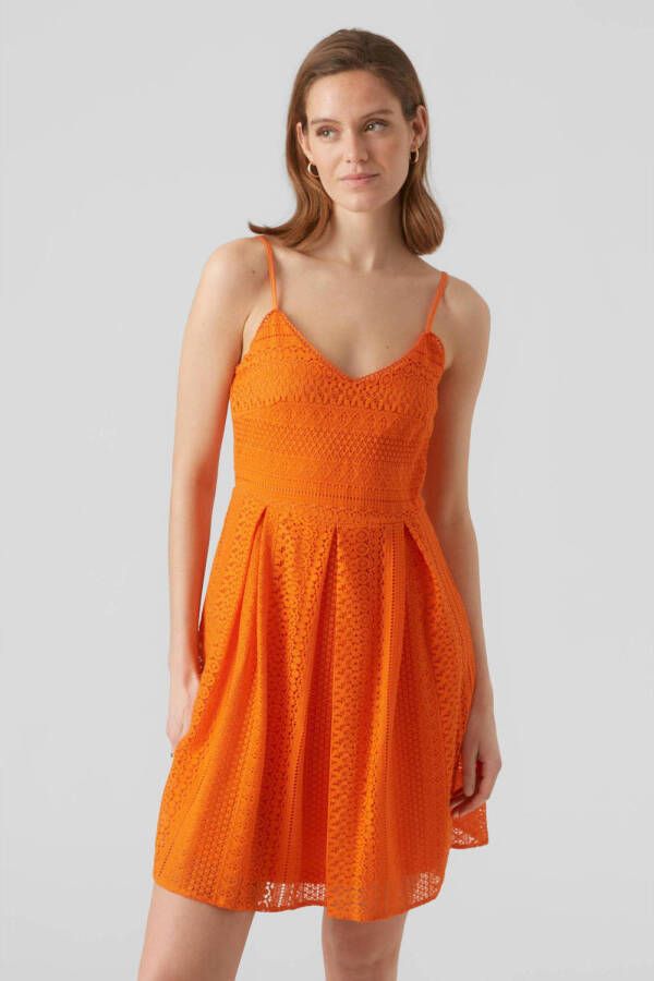 VERO MODA jurk VMHONEY met kant oranje