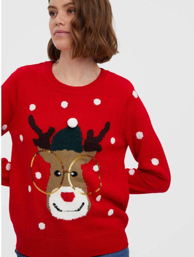 Vero Moda Rode Print Gebreide Trui met Lange Mouwen Red Dames - Foto 2