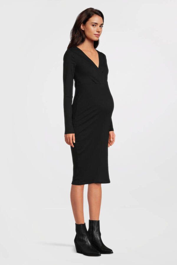 VERO MODA MATERNITY ribgebreide zwangerschaps- en voedingsjurk VMMLAVENDER zwart Dames Stretchkatoen V-hals XL - Foto 2