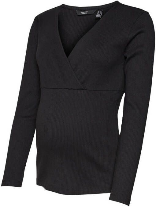VERO MODA MATERNITY ribgebreide zwangerschaps- en voedingstop VMMLAVENDER zwart Dames Stretchkatoen V-hals XL - Foto 3
