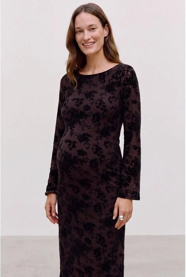 VERO MODA MATERNITY gebloemde zwangerschaps maxi jurk donkerbruin Dames Polyester Boothals maat XL - Foto 2