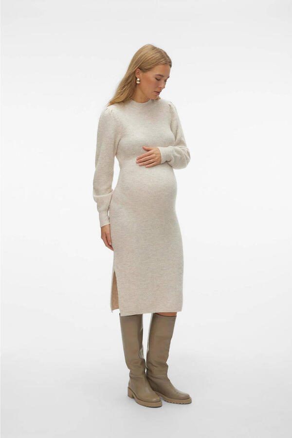 VERO MODA MATERNITY gebreide zwangerschapsjurk VMMVILLA ecru Dames Gerecycled polyester (duurzaam) Opstaande kraag S - Foto 3