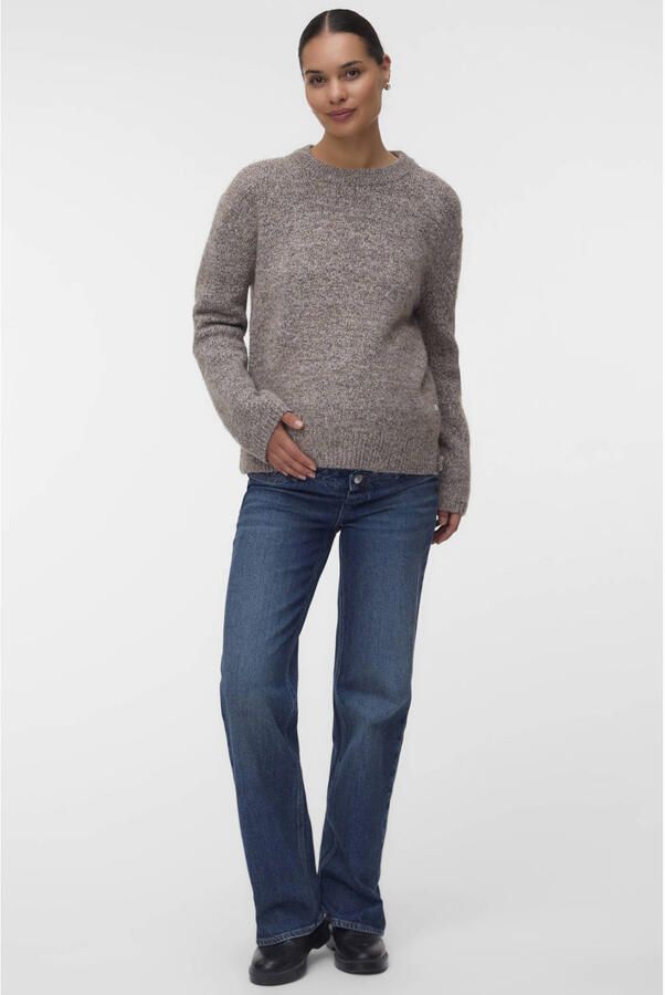 VERO MODA MATERNITY gebreide zwangerschapstrui met split melée en wol lichtbruin Dames Polyester Ronde hals maat XL