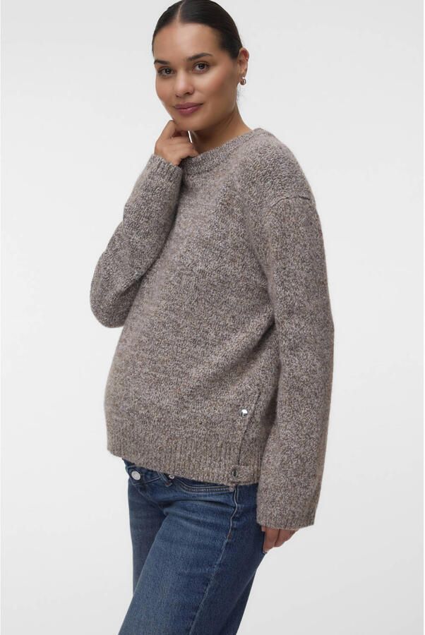 VERO MODA MATERNITY gebreide zwangerschapstrui met split melée en wol lichtbruin Dames Polyester Ronde hals maat XL - Foto 2