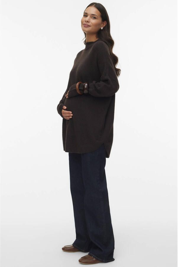 VERO MODA MATERNITY gebreide zwangerschapstrui met wol donkerbruin Dames Polyester Opstaande kraag maat XL