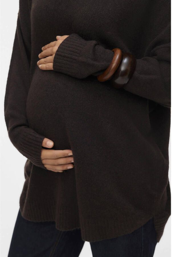 VERO MODA MATERNITY gebreide zwangerschapstrui met wol donkerbruin Dames Polyester Opstaande kraag maat XL - Foto 2