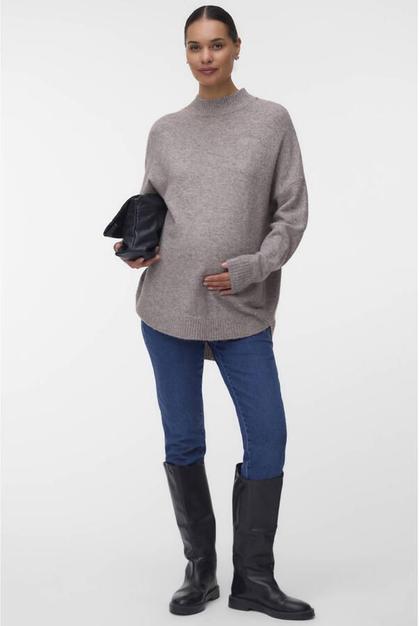 VERO MODA MATERNITY gebreide zwangerschapstrui met wol taupe Bruin Dames Polyester Opstaande kraag maat XL