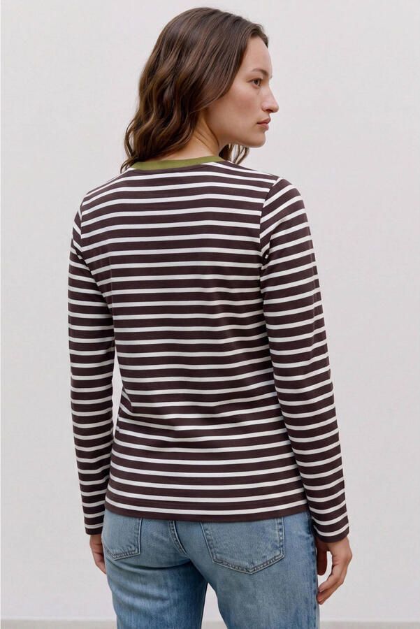 VERO MODA MATERNITY gestreepte zwangerschaps longsleeve donkerbruin wit olijfgroen - Foto 2