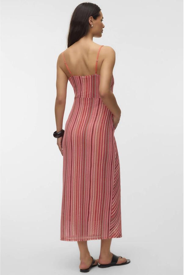 VERO MODA MATERNITY gestreepte zwangerschaps maxi jurk gehaakt koraalrood - Foto 3