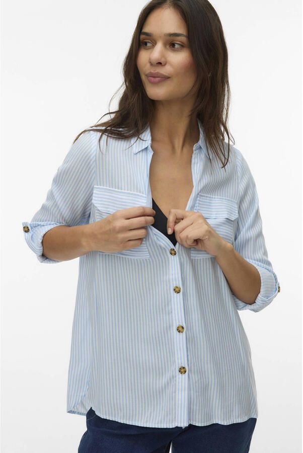 VERO MODA MATERNITY gestreepte zwangerschapsblouse VMMBUMPY lichtblauw - Foto 3