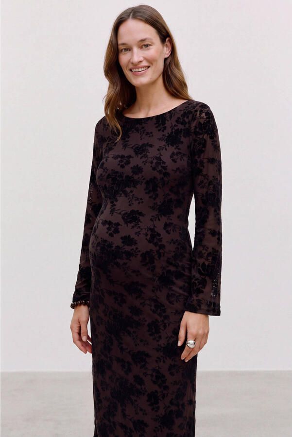 VERO MODA MATERNITY gebloemde zwangerschaps maxi jurk donkerbruin
