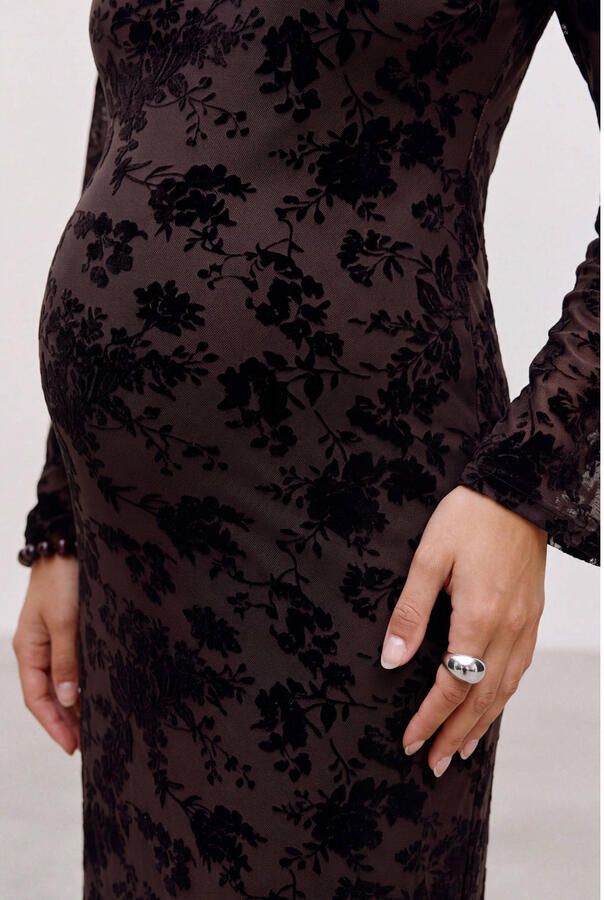 VERO MODA MATERNITY gebloemde zwangerschaps maxi jurk donkerbruin - Foto 2
