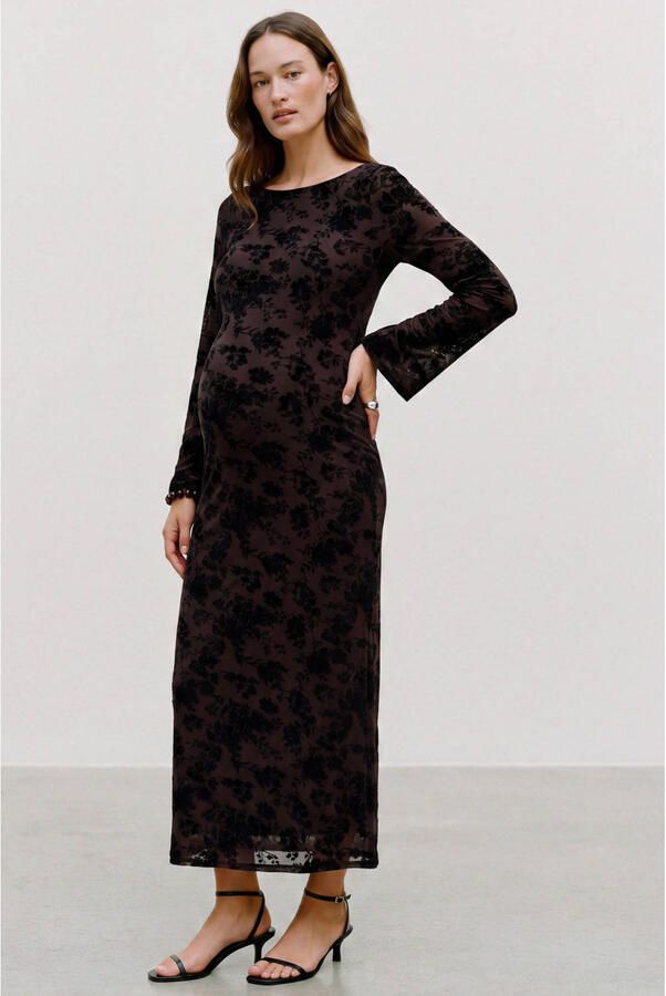VERO MODA MATERNITY gebloemde zwangerschaps maxi jurk donkerbruin - Foto 3