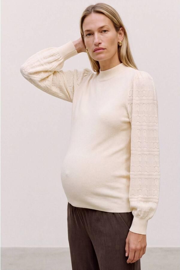 VERO MODA MATERNITY rechtvallende gebreide zwangerschapstrui beige Dames Viscose Opstaande kraag maat XL