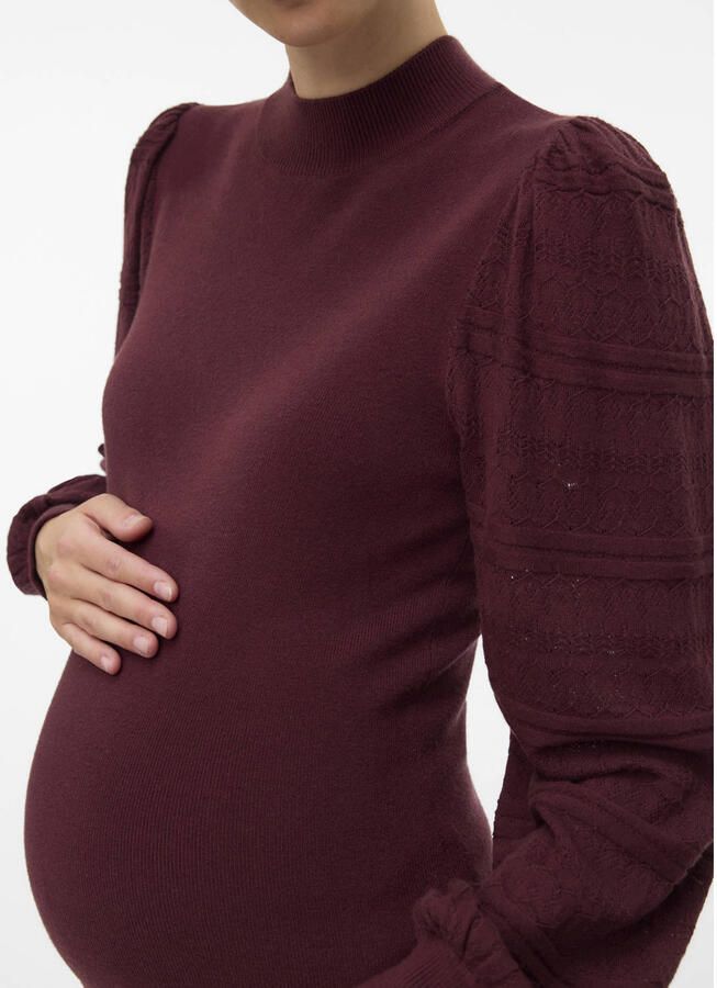VERO MODA MATERNITY rechtvallende gebreide zwangerschapstrui donkerrood Dames Viscose Opstaande kraag maat XL - Foto 3