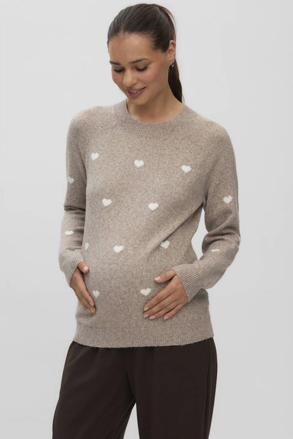VERO MODA MATERNITY rechtvallende gebreide zwangerschapstrui met hartjes grijs Dames Polyester Ronde hals maat XL
