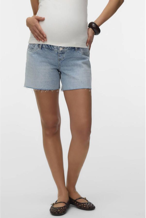 VERO MODA MATERNITY regular high waist zwangerschaps short light blue denim