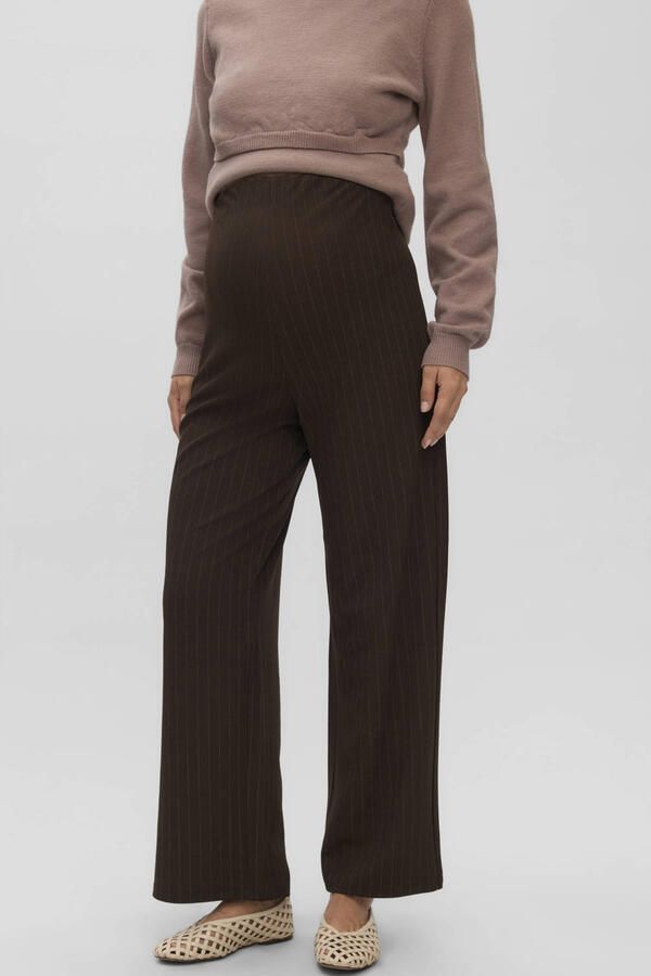 VERO MODA MATERNITY wide leg gestreepte zwangerschapsbroek bruin