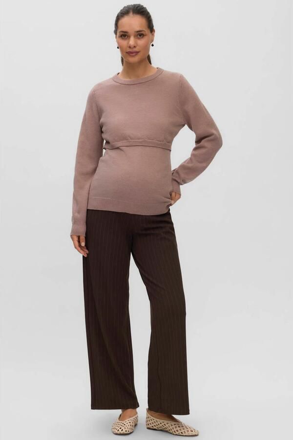 VERO MODA MATERNITY wide leg gestreepte zwangerschapsbroek bruin - Foto 2