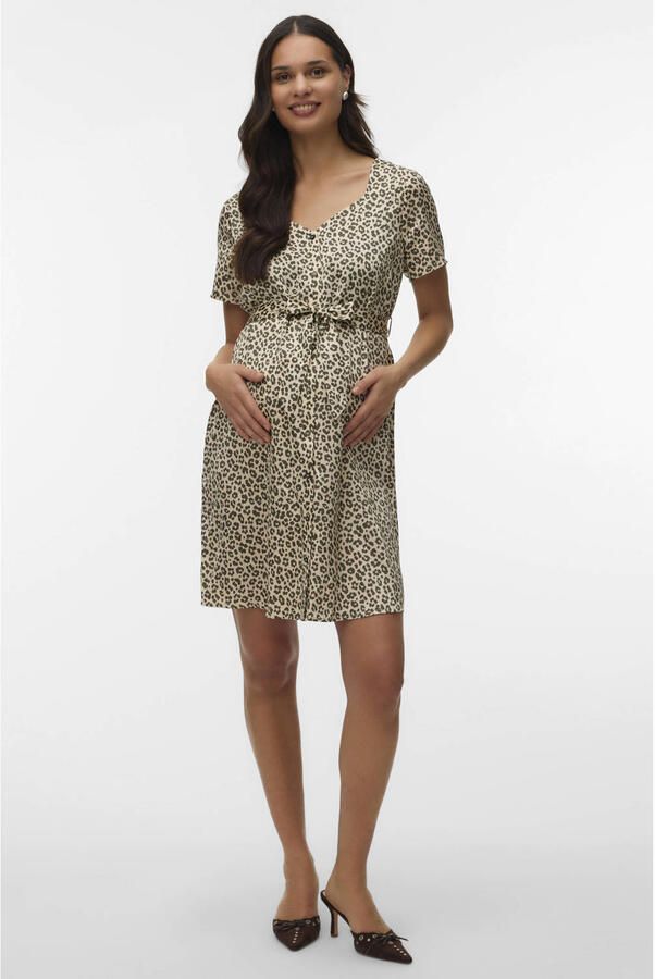 VERO MODA MATERNITY zwangerschaps- en voedings wikkel- overslagjurk met panterprint bruin - Foto 3