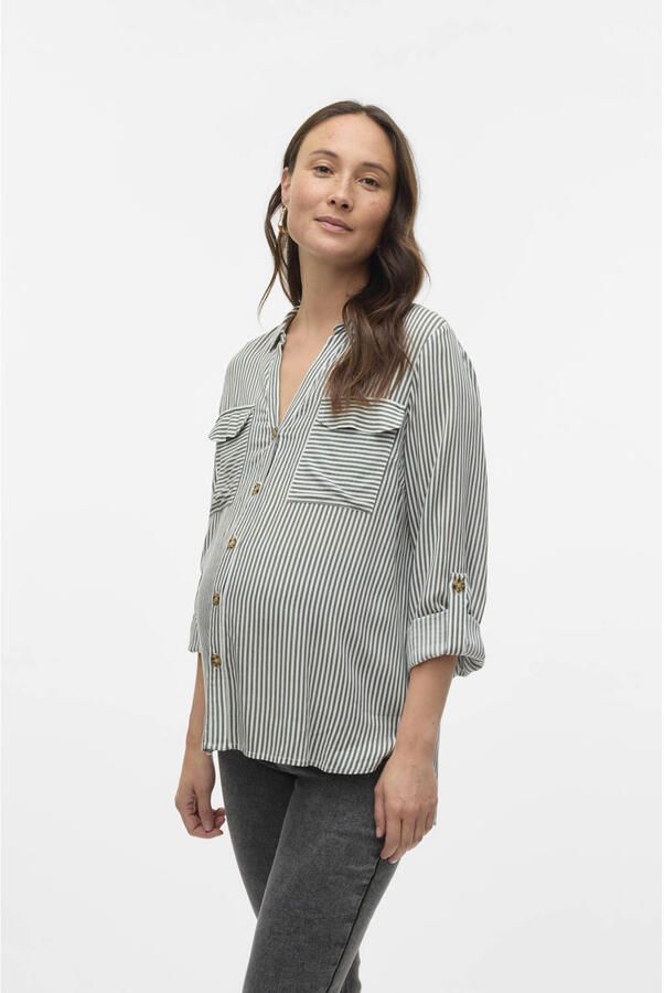 VERO MODA MATERNITY zwangerschaps gestreepte blouse groen wit