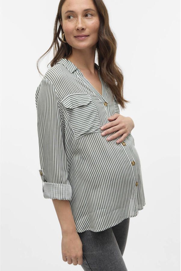 VERO MODA MATERNITY zwangerschaps gestreepte blouse groen wit - Foto 2