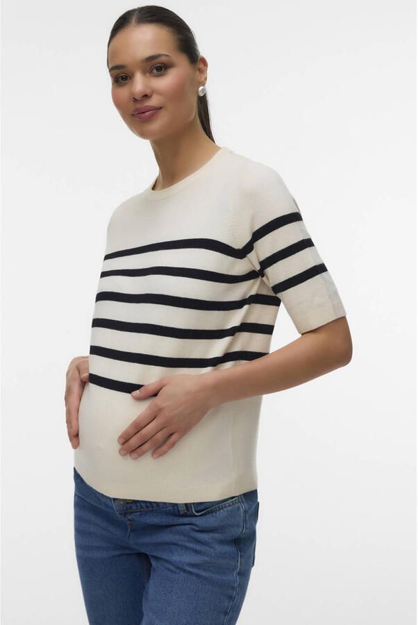 VERO MODA MATERNITY zwangerschaps gestreepte top ecru fijn gebreid