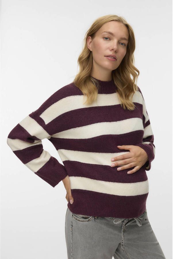 VERO MODA MATERNITY zwangerschaps gestreepte trui donkerrood fijn gebreid