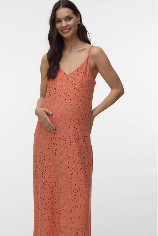 VERO MODA MATERNITY zwangerschaps maxi jurk ajour oranje