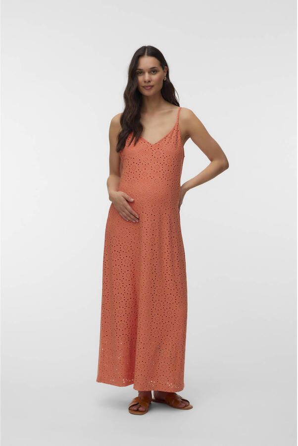 VERO MODA MATERNITY zwangerschaps maxi jurk ajour oranje - Foto 3