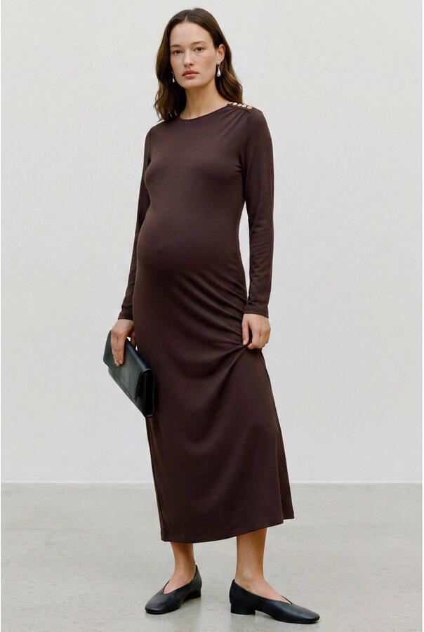 VERO MODA MATERNITY zwangerschaps midi jurk bruin Dames Polyester Ronde hals maat XL