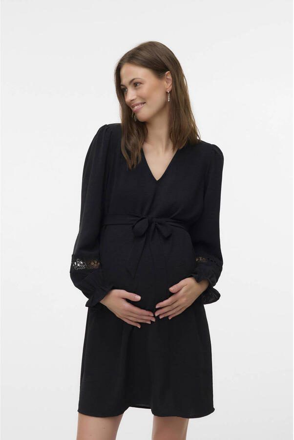 VERO MODA MATERNITY zwangerschaps midi jurk zwart Dames Polyester V-hals maat M