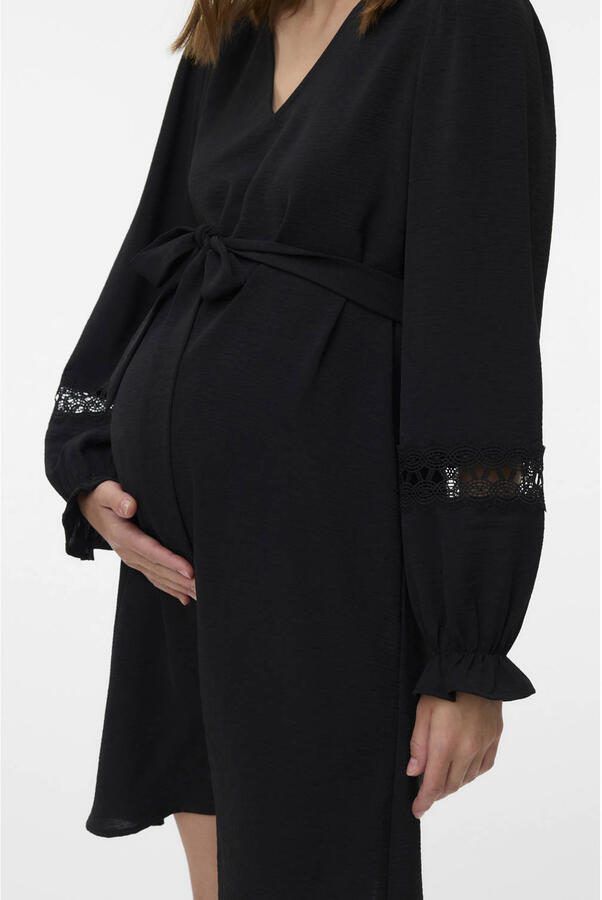 VERO MODA MATERNITY zwangerschaps midi jurk zwart Dames Polyester V-hals maat M - Foto 2