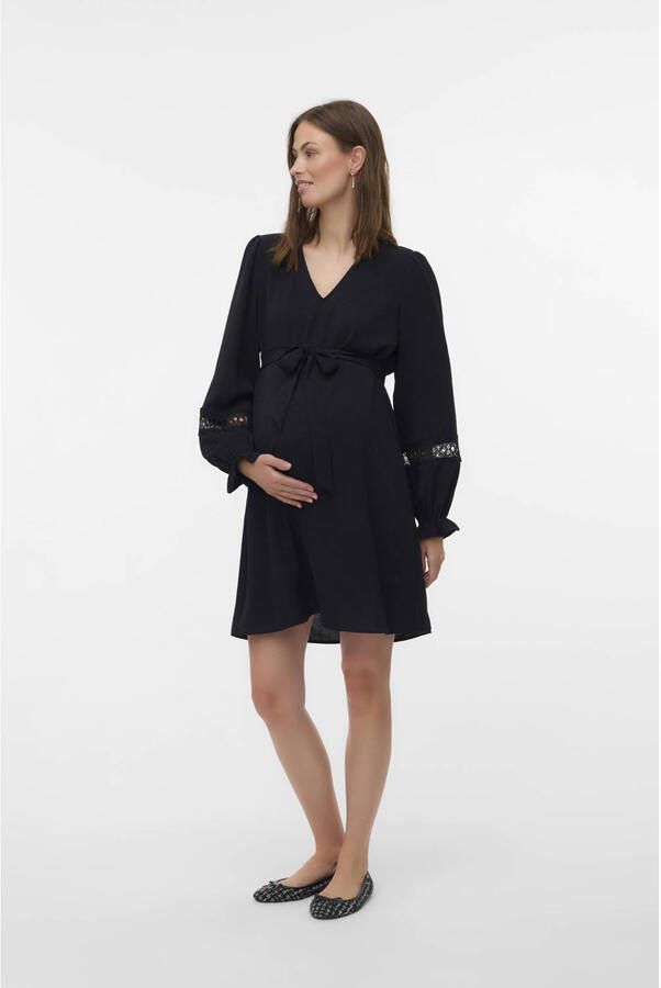 VERO MODA MATERNITY zwangerschaps midi jurk zwart Dames Polyester V-hals maat M - Foto 3