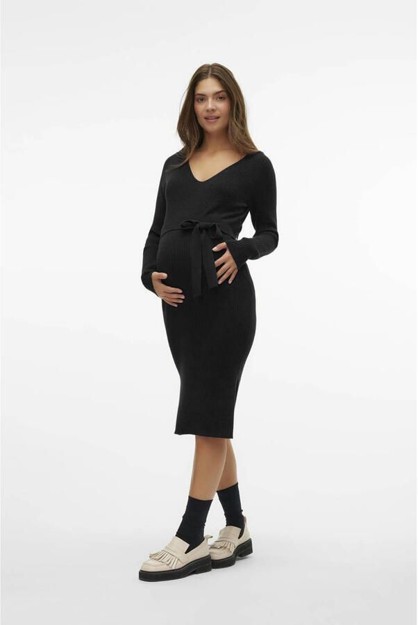 VERO MODA MATERNITY zwangerschaps midi jurk zwart