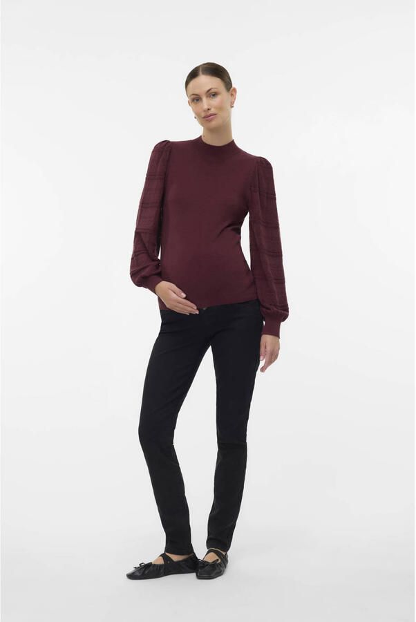 VERO MODA MATERNITY zwangerschaps trui donkerrood fijn gebreid