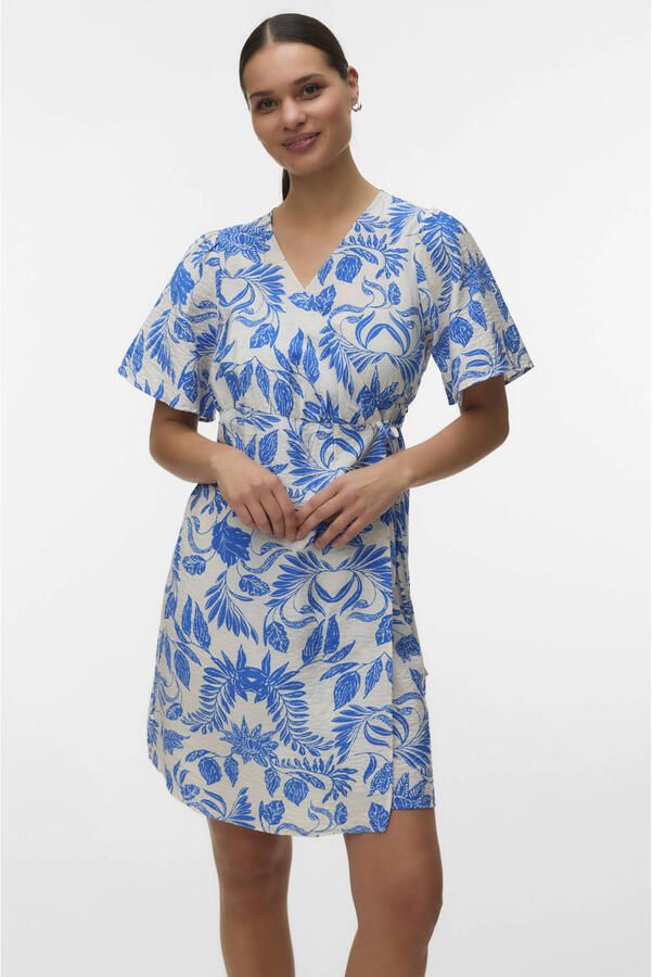 VERO MODA MATERNITY zwangerschaps wikkeljurk blauw wit