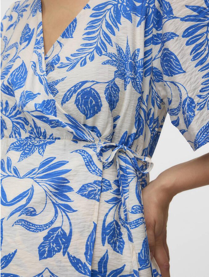 VERO MODA MATERNITY zwangerschaps wikkeljurk blauw wit - Foto 2