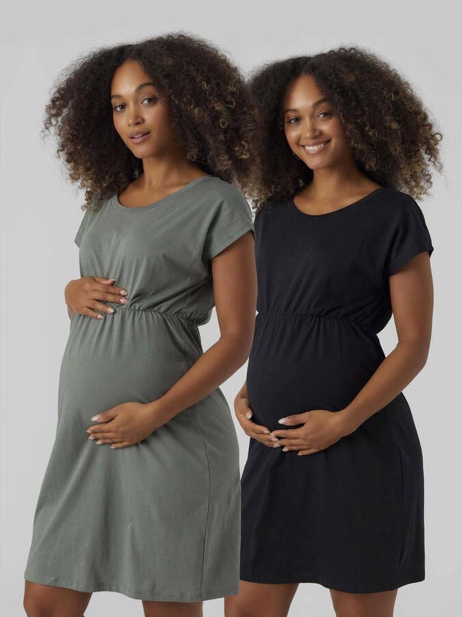 VERO MODA MATERNITY zwangerschapsjurk set van 2 groen zwart Dames Katoen Ronde hals XXL