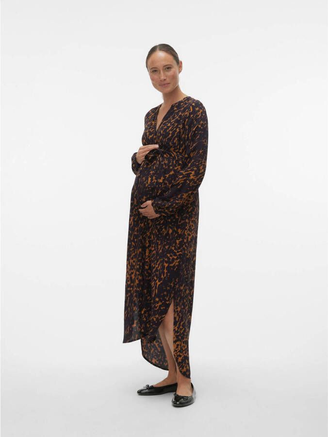 VERO MODA MATERNITY zwangerschapsjurk bruin zwart Dames Viscose V-hals XL